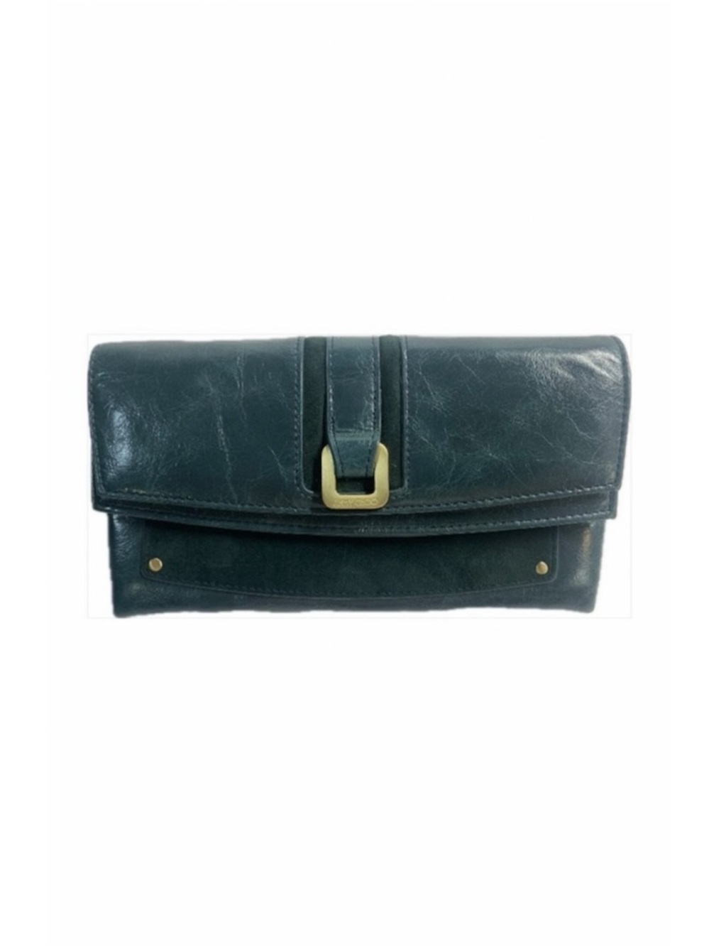 Jimmy Choo Utah Leather Wallet Clutch Dark Teal Green Suede Large Snap Closure